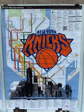 Hand Painted New York Knicks City Subway Map Artwork - Brooklyn Bridge